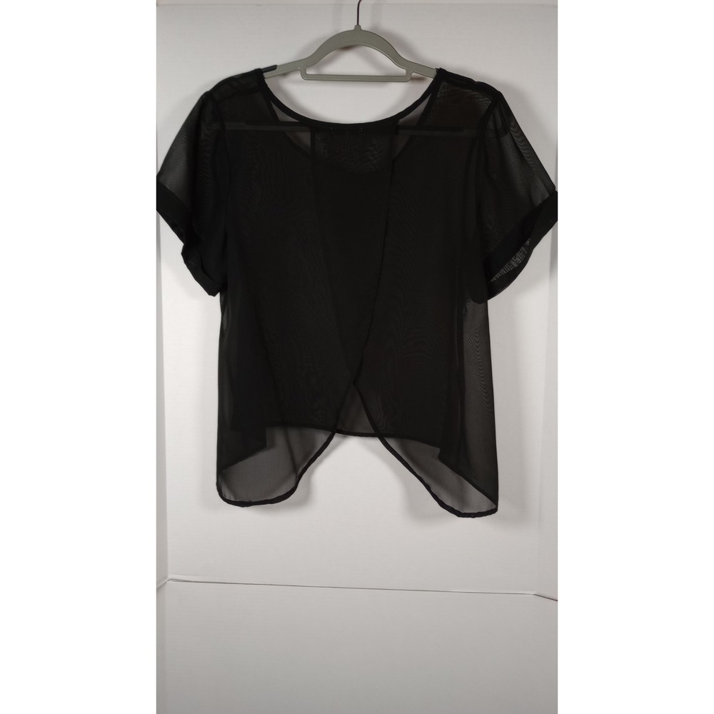 Kirra Black Sheer Blouse Sz L Flowy Crossover Back Whimsigoth Dark Romance Party - Picture 2 of 8